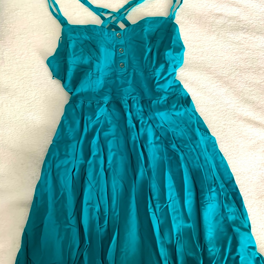 Teal cross-back mini summer dress